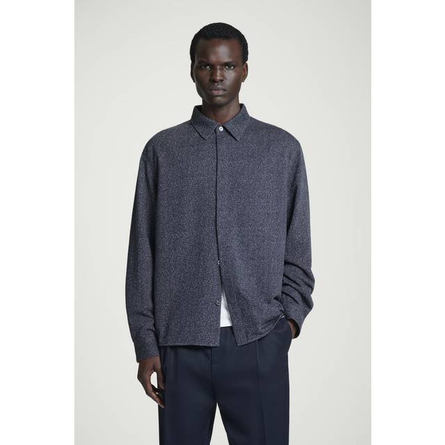 Oversized Textured Cotton Overshirt - Navy/White - S