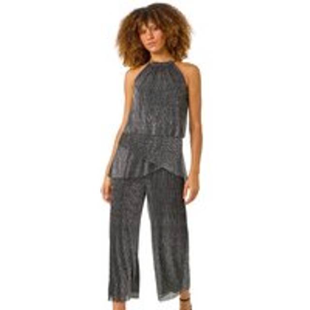 Roman Silver Shimmer Plisse Jumpsuit - Size 10