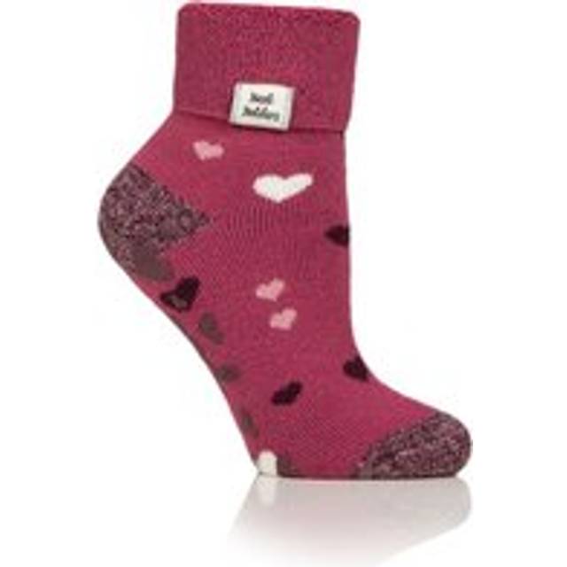 Women's 1 Pair SOCKSHOP Heat Holders Turn Over Cuff Lite Lounge Socks Hearts 4-8 - Pink