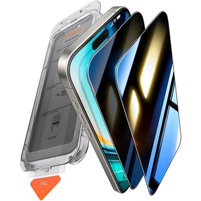 iPhone 16 Plus Torras GlassGo Privacy skärmskydd av härdat glas med Auto-Align Frame - 2 st.