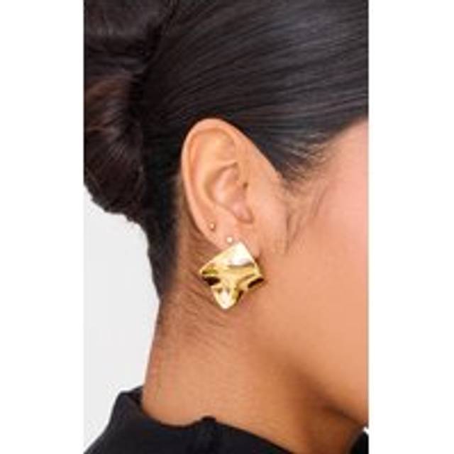 Gold Water Resistant Crinkle Twist Stud Earrings, Yellow - One Size