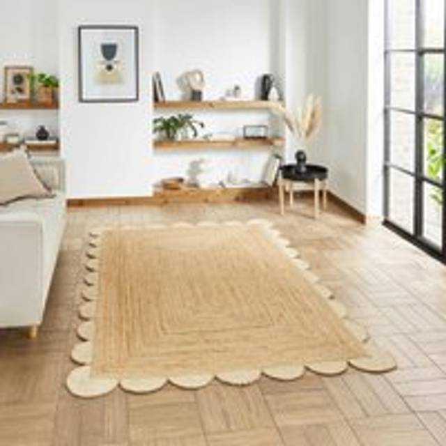 Think Rugs Savannah Jute Brown Rectangle 120 x 170cm Jute Natural Scallop, Brown