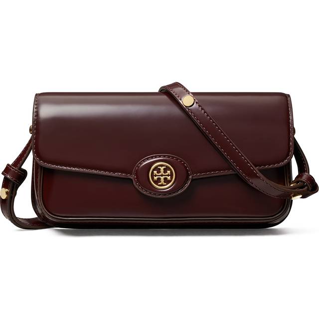 Tory Burch Robinson Spazzolato Patent Leather Shoulder Bag - Brown