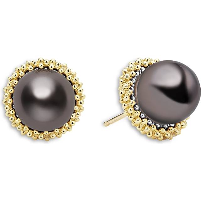 Lagos 18K Yellow Gold & Sterling Silver Luna Tahitian Black Pearl Stud Earrings