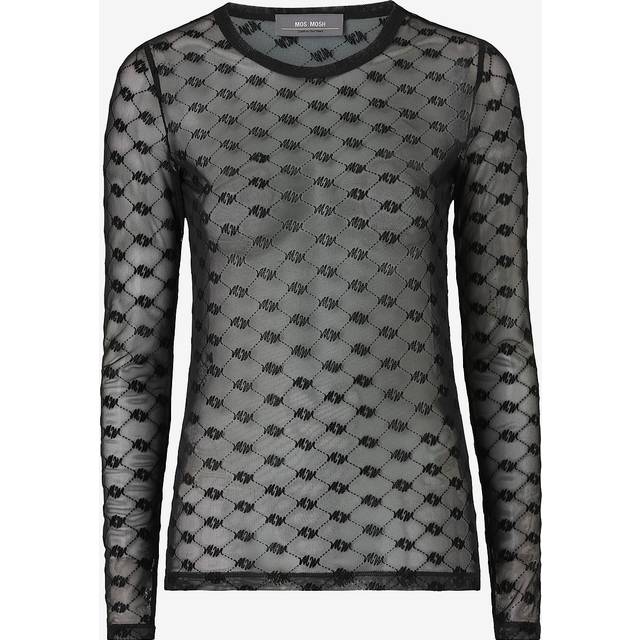 Mos Mosh - MMLoretta Velvet Mesh Blouse - Blus - Black - S