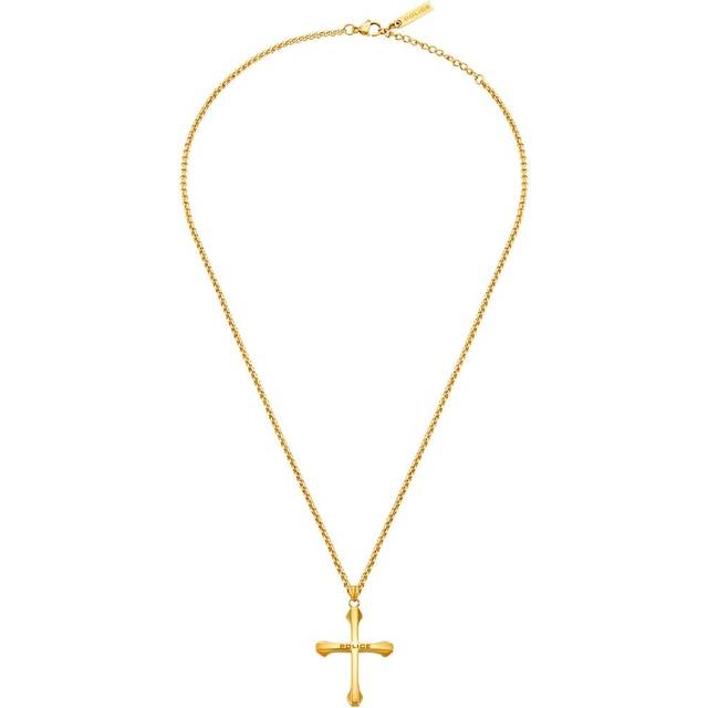 Police Saint II Men's Gold Tone Cross Pendant Necklace