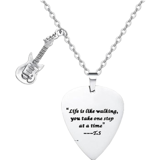 (ML1466) Minimalist Modern Heart Necklace With Unique Guitar Pick Pendant Perfect For Any Occasion