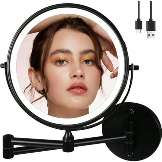 "9"""" Large Black Wall Mount Magnifying Mirror With Light  TUSHENGTU 300"