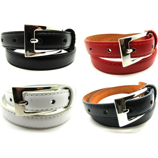 Ladies womens girls high quality skinny slim leather lined belt silver buckle