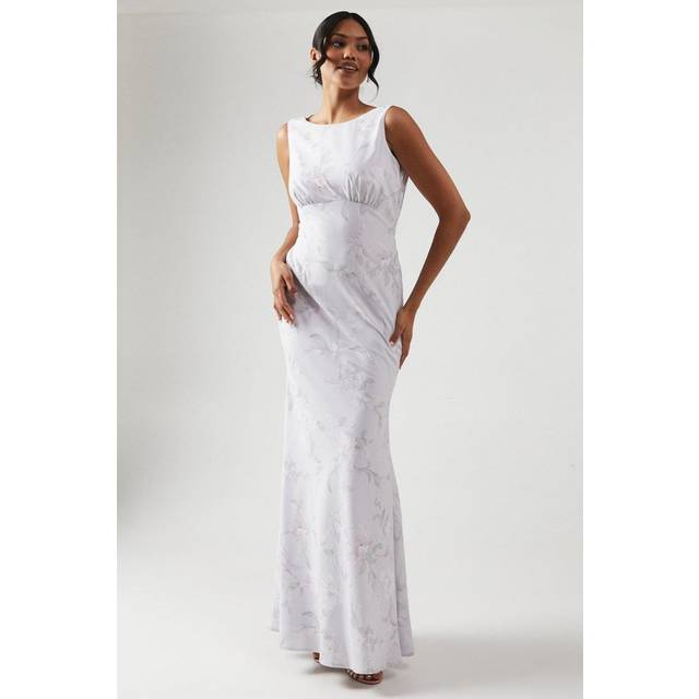 Printed Cowl Back Bridesmaid Dress - Lilac Haze - 14