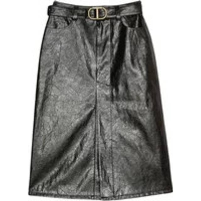 Twinset, Midi Skirts, female, Black, M, Black Midi Skirt with Logo Plaque