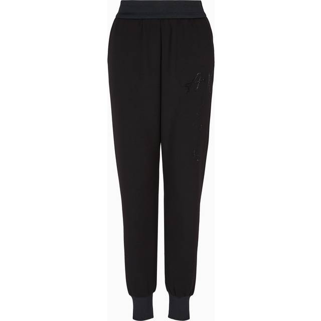 Emporio Armani, Sweatpants, female, Black, M, Black Strass Logo Joggers