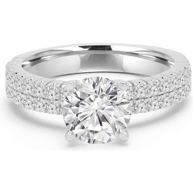 Majesty Diamonds MD240192-7 2 CTW Round Lab Created Diamond Two-Row Solitaire with Accents Engagement Ring in 14K White Gold - Size 7