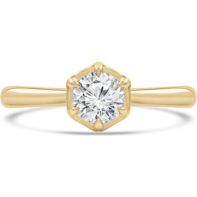 Majesty Diamonds MD240102-7 0.5 CT Round Lab Created Diamond 6-Prong Open Bridge Solitaire Engagement Ring in 14K Yellow Gold - Size 7