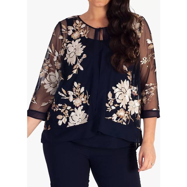 chesca Embroidered Sequin Jacket, Navy