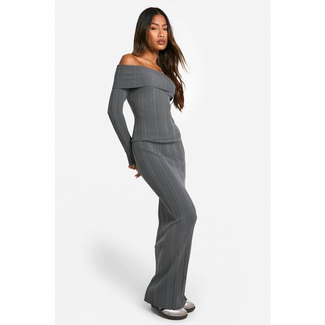 Womens Lightweight Rib Knitted Maxi Skirt - Grey - S, Grey