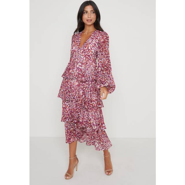Ashton Ruffle Midi Dress - Coral Abstract, 14