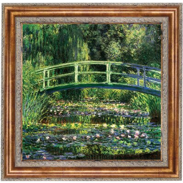Bridge Over A Pond Of Water Lilies Framed Canvas Replica Painting: Large
