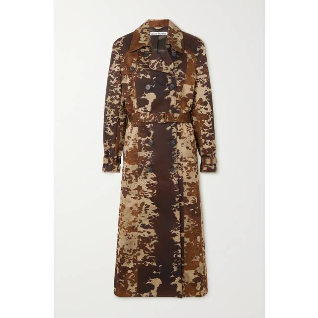 Acne Studios - Double-breasted Cow-print Cotton-gabardine Trench Coat - Dark brown - Brown - EU 34