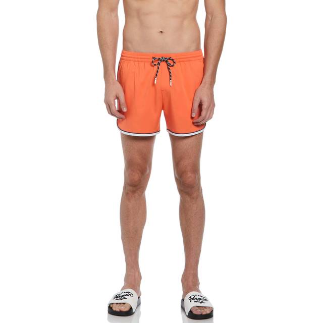 Original Penguin Men&#39;s 4&#34; Earl Swim Shorts in Flame Orange, Size 2XL, Recycled Polyester/Elastane (2XL)