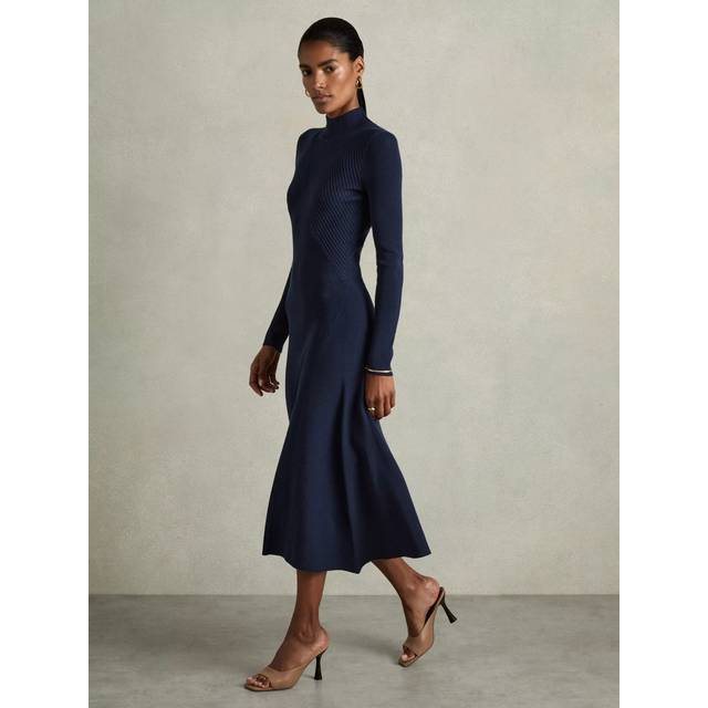 Reiss Hannah Fluted Knit Dress, Navy