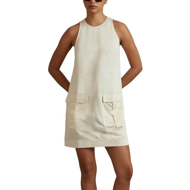 Reiss Womens Beige Cecile Round-neck Sleeveless Linen-blend Mini Dress 10 - BEIGE
