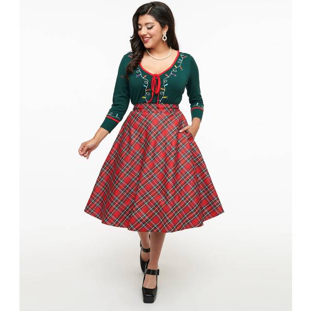 Unique Vintage 1950S Red Plaid High Waist Vivien Swing Skirt - Medium/6-8