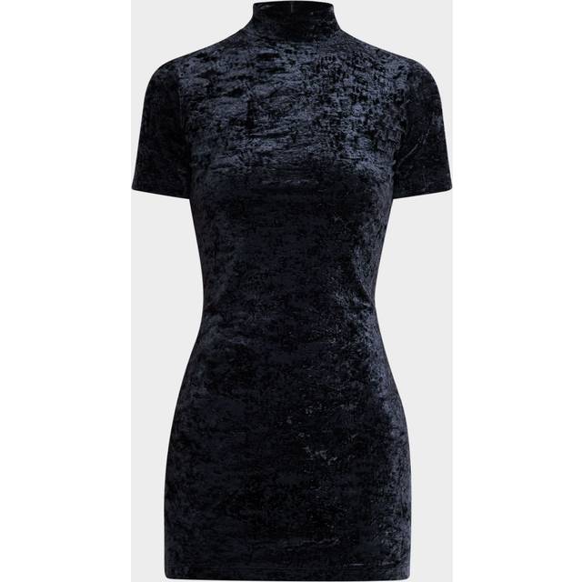 Velvet Turtleneck Mini Dress - BLACK - X-Small