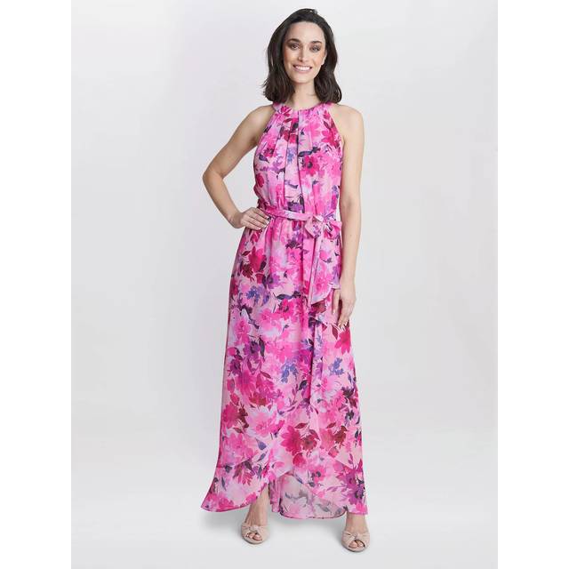 Gina Bacconi Hermione Floral Print Maxi Dress, Hot Pink