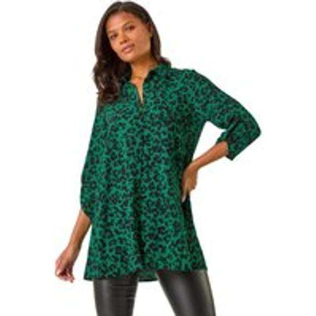 Roman Swing Shape Animal Print Blouse In Green - 12