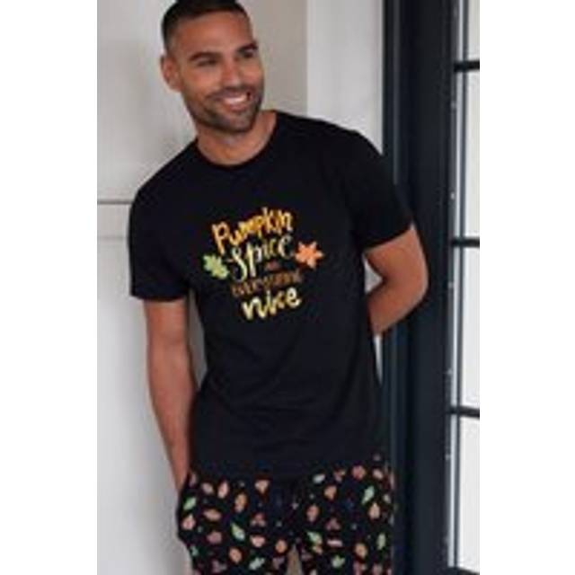 Cotton Short Sleeve Autumn Pyjama Set - Black - Extra Large - Threadbare