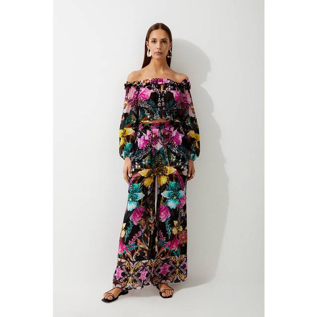 Mirrored Tropical Viscose Georgette Beach Trousers