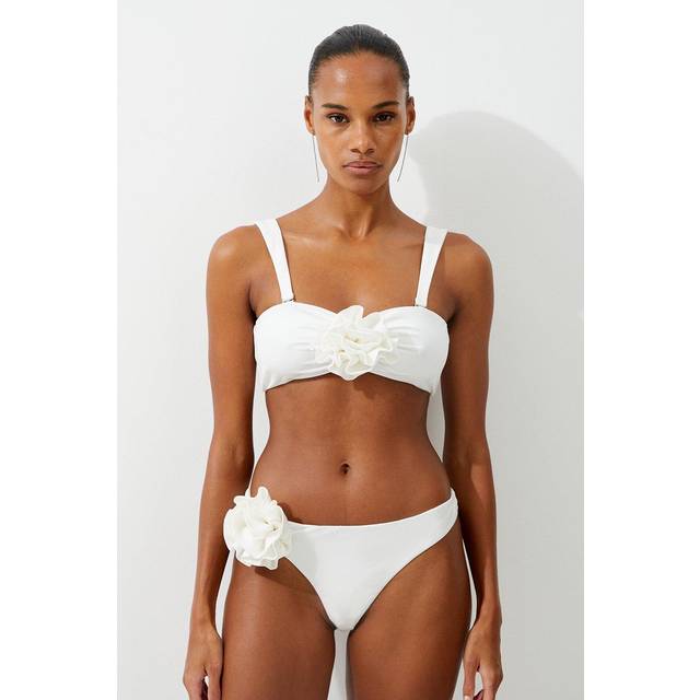 Rosette Detail Bandeau Bikini Top - Cream