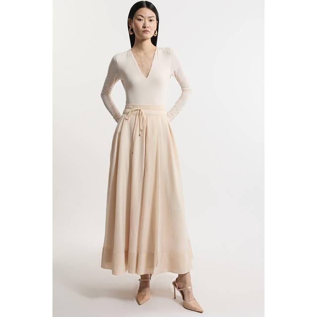 Organdie Split Woven Prom Midi Skirt - Nude