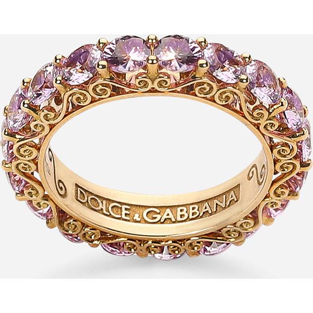 Dolce & Gabbana Heritage Band Ring In Yellow 18kt Gold With Pink Sapphires - Woman Rings Gold 58