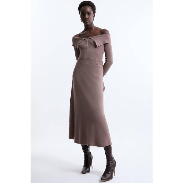 Viscose Blend Knit Midi Skirt - Navy
