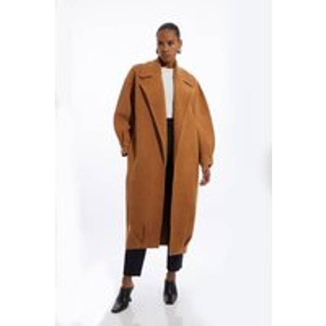 Compact Wool Blend Oversized Knit Coatigan - Camel