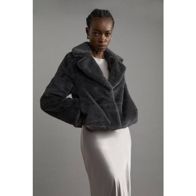 Faux Fur Cropped Jacket - Petrol