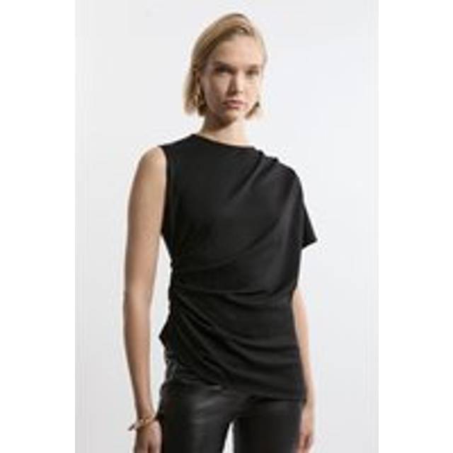 Petite Tailored Ponte Asymmetric Drape Top - Black
