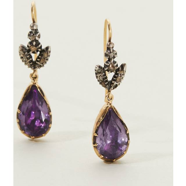 Alexis Bittar Antique 14K Gold And Sterling Silver Earrings With Amethyst And Leafy Diamond Tops in Gold/Silver | Statement Jewelry from Alexis Bitta (One Size)