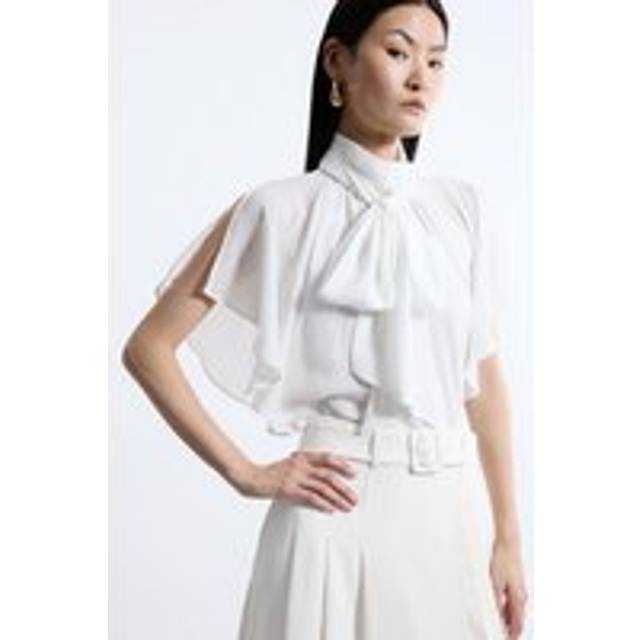 Pussy Bow Tie Woven Georgette Blouse - Ivory