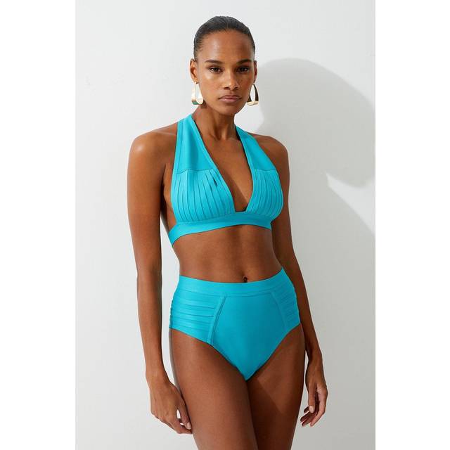Bandage Sheer Stripe Bikini Bottoms - Aqua
