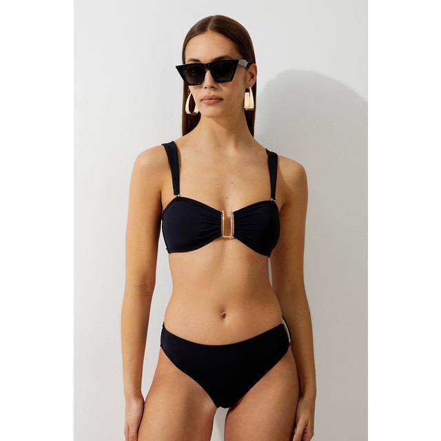 Detachable Strap Gold Trim Bikini Top - Black