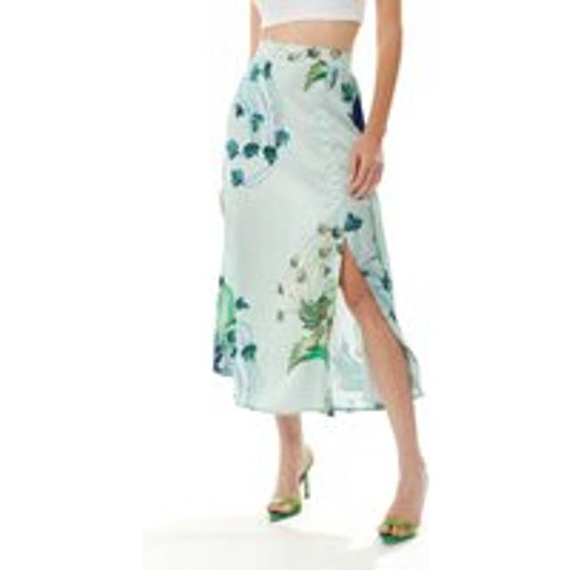 Womens Mint Green Bird Print Midi Skirt - 10