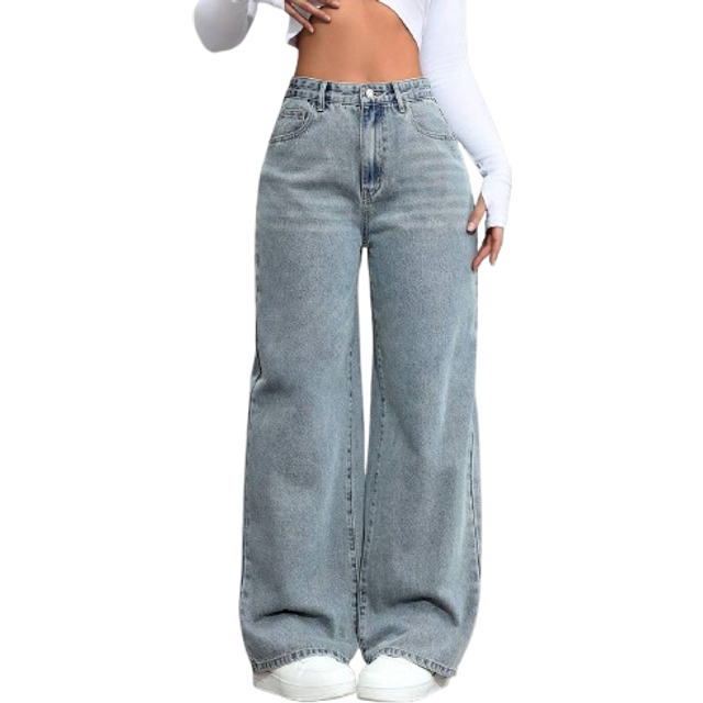 SHEIN Casual Washed Straight Leg Jeans Pants