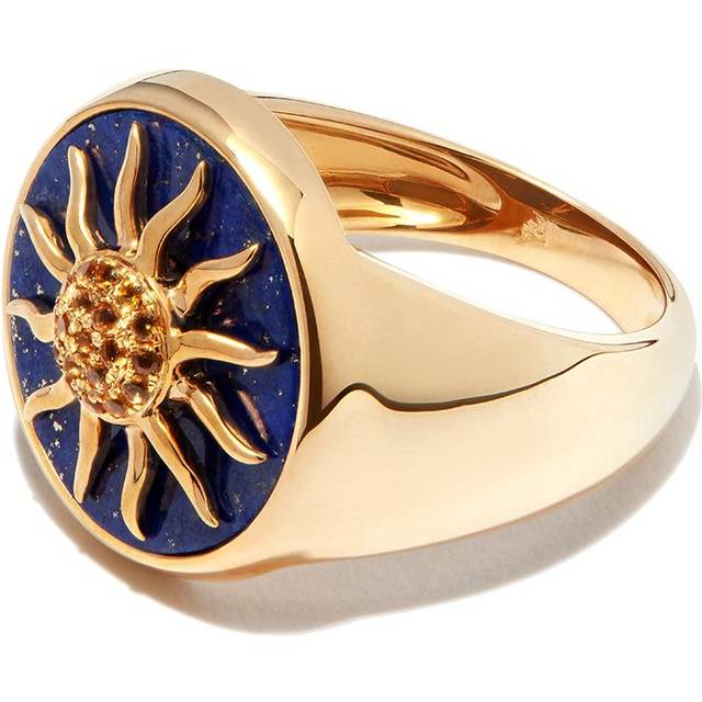 Yvonne Léon - 9kt yellow gold Chevaliere Soliel lapis lazuli and citrine signet ring - unisex - 9kt Yellow Gold/Lapis Lazuli - 6