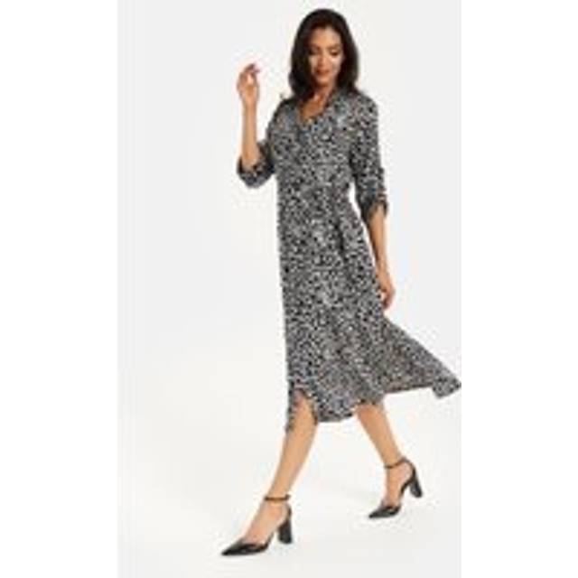 Womens Liquorish Leopard Print Button Through Midi Shirt Dress - Black - 10