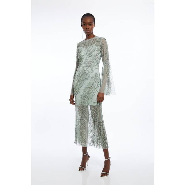 Petite Feather Crystal Embellished Maxi Dress - Sage