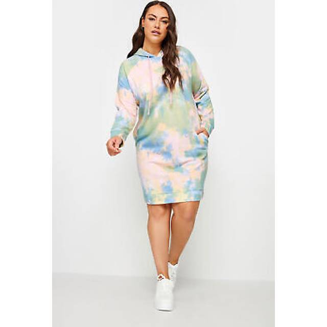 Yours Curve Pink & Green Tie Dye Hoodie Dress, Women's Curve & Plus Size, Yours - 30-32