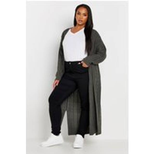Yours Curve Charcoal Grey Cable Knit Maxi Cardigan, Women's Curve & Plus Size, Yours - 34-36